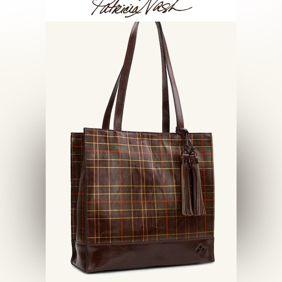 PATRICIA NASH Handbag Toscano Tote Autumn Plaid Leaf Logo Tote Bag AUTHENTIC - Picture 2 of 13
